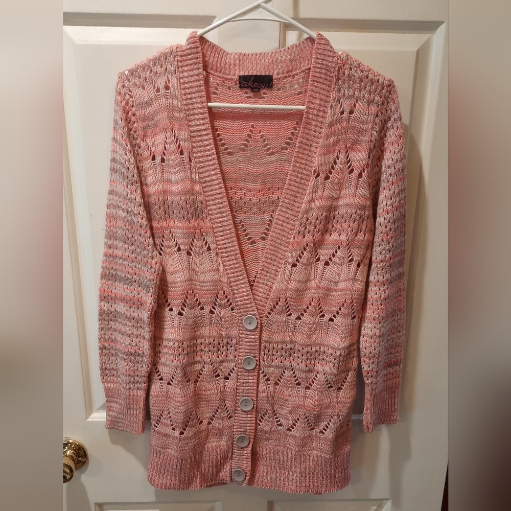 Takeout Pink V-neck Long Sleeve Knit Cardigan Sweater size Large